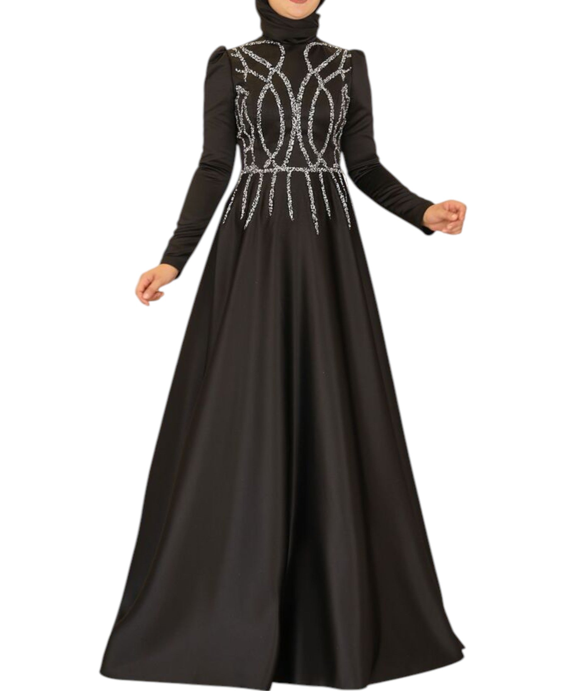 Satinkleid Maxikleid in Satinoptik mit Schmucksteinbesatz - Modest Fashion Abiye