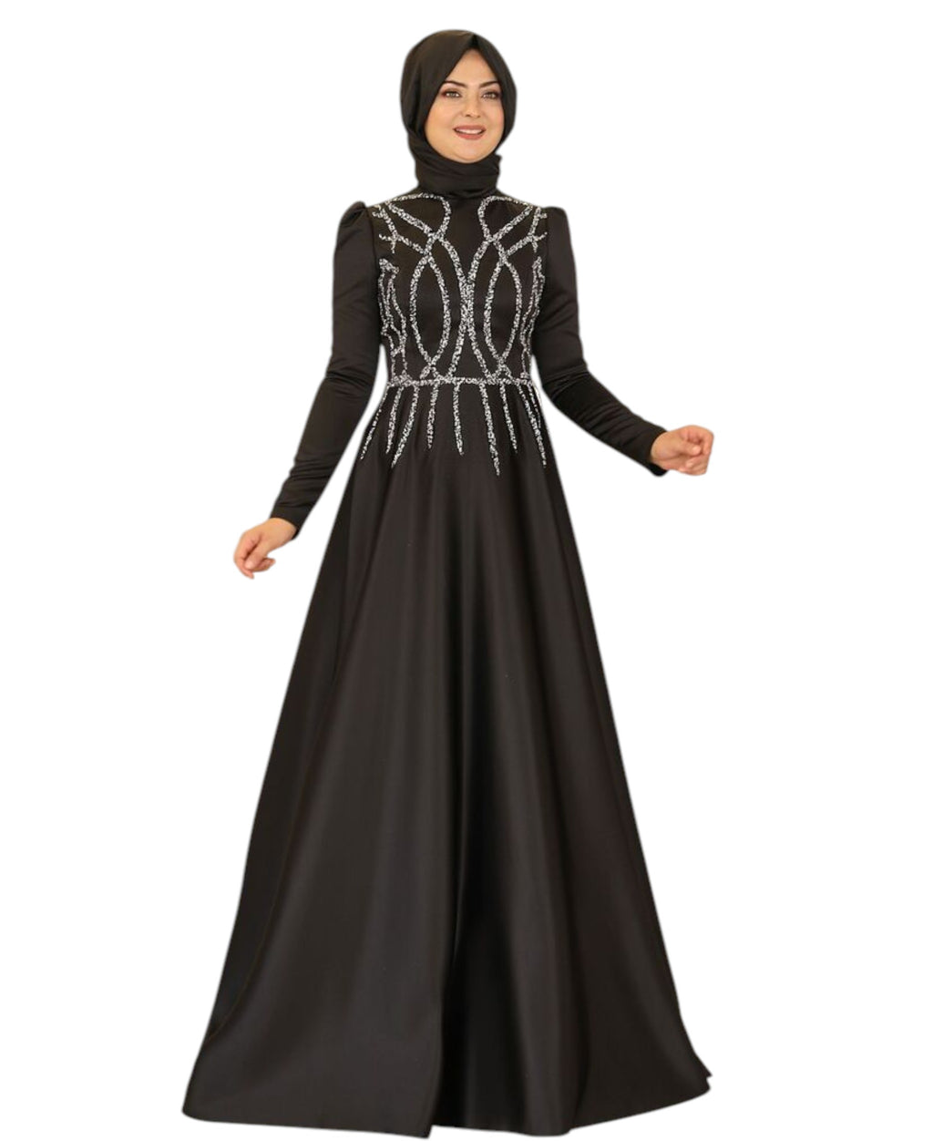 Satinkleid Maxikleid in Satinoptik mit Schmucksteinbesatz - Modest Fashion Abiye