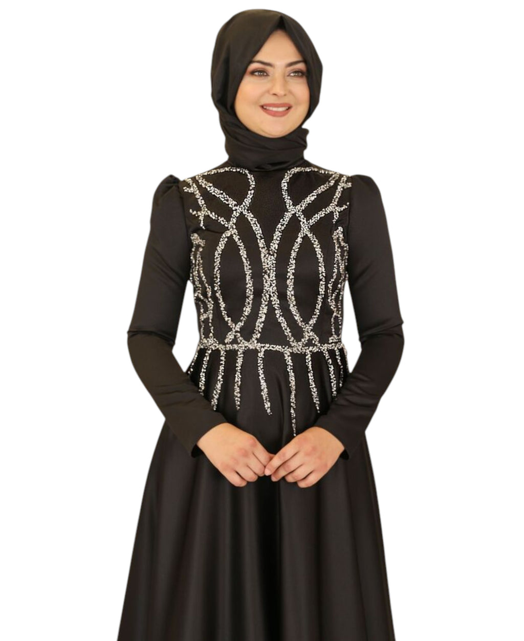 Satinkleid Maxikleid in Satinoptik mit Schmucksteinbesatz - Modest Fashion Abiye
