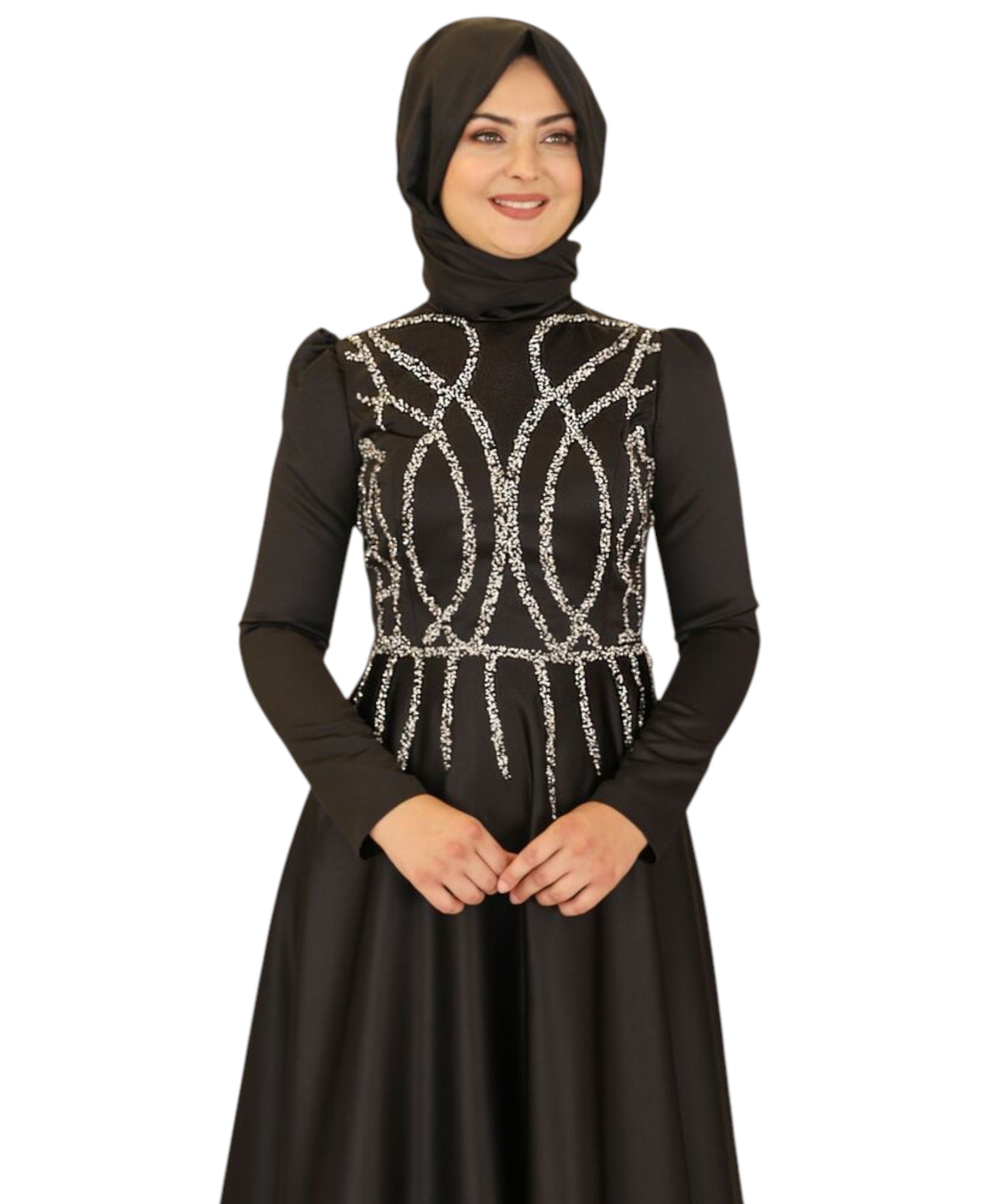 Satinkleid Maxikleid in Satinoptik mit Schmucksteinbesatz - Modest Fashion Abiye