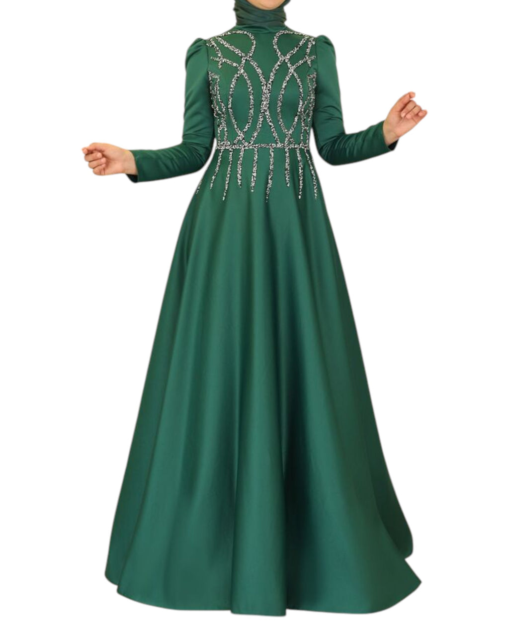 Satinkleid Maxikleid in Satinoptik mit Schmucksteinbesatz - Modest Fashion Abiye