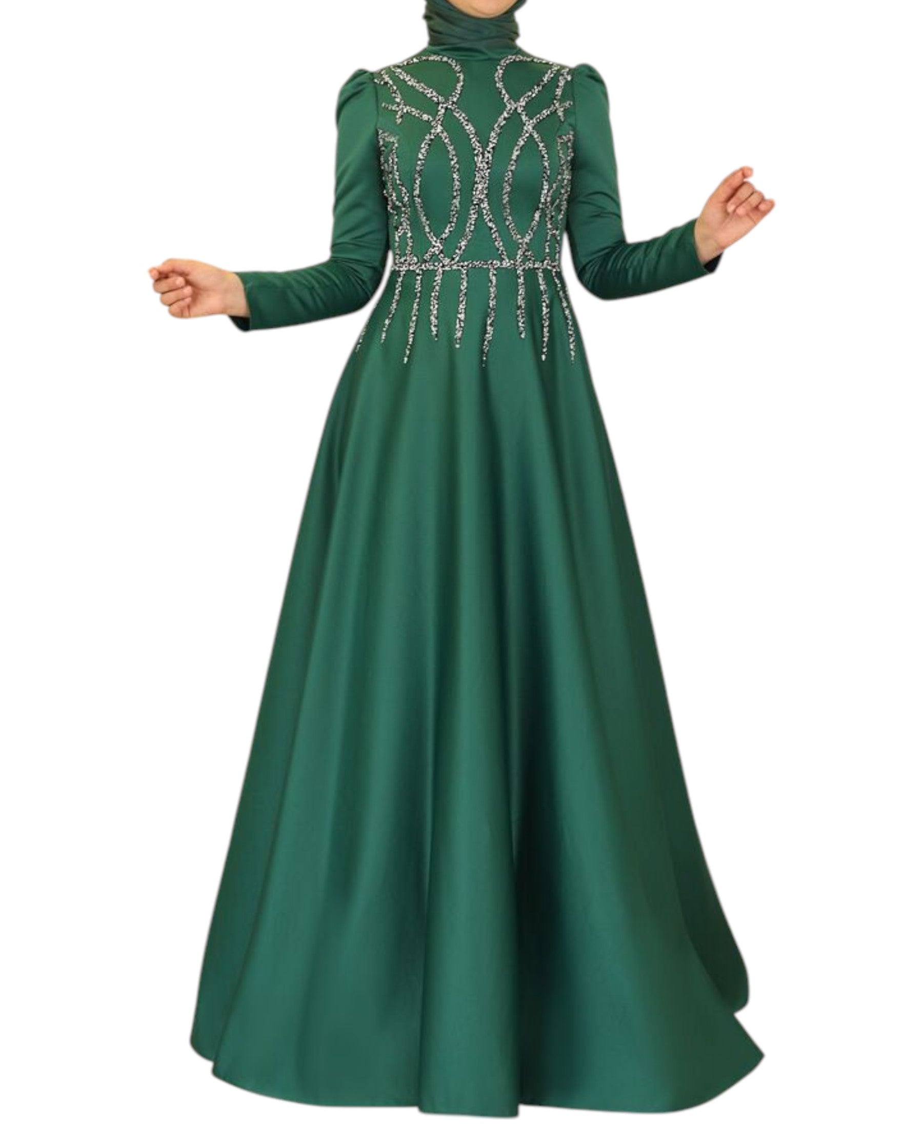 Satinkleid Maxikleid in Satinoptik mit Schmucksteinbesatz - Modest Fashion Abiye