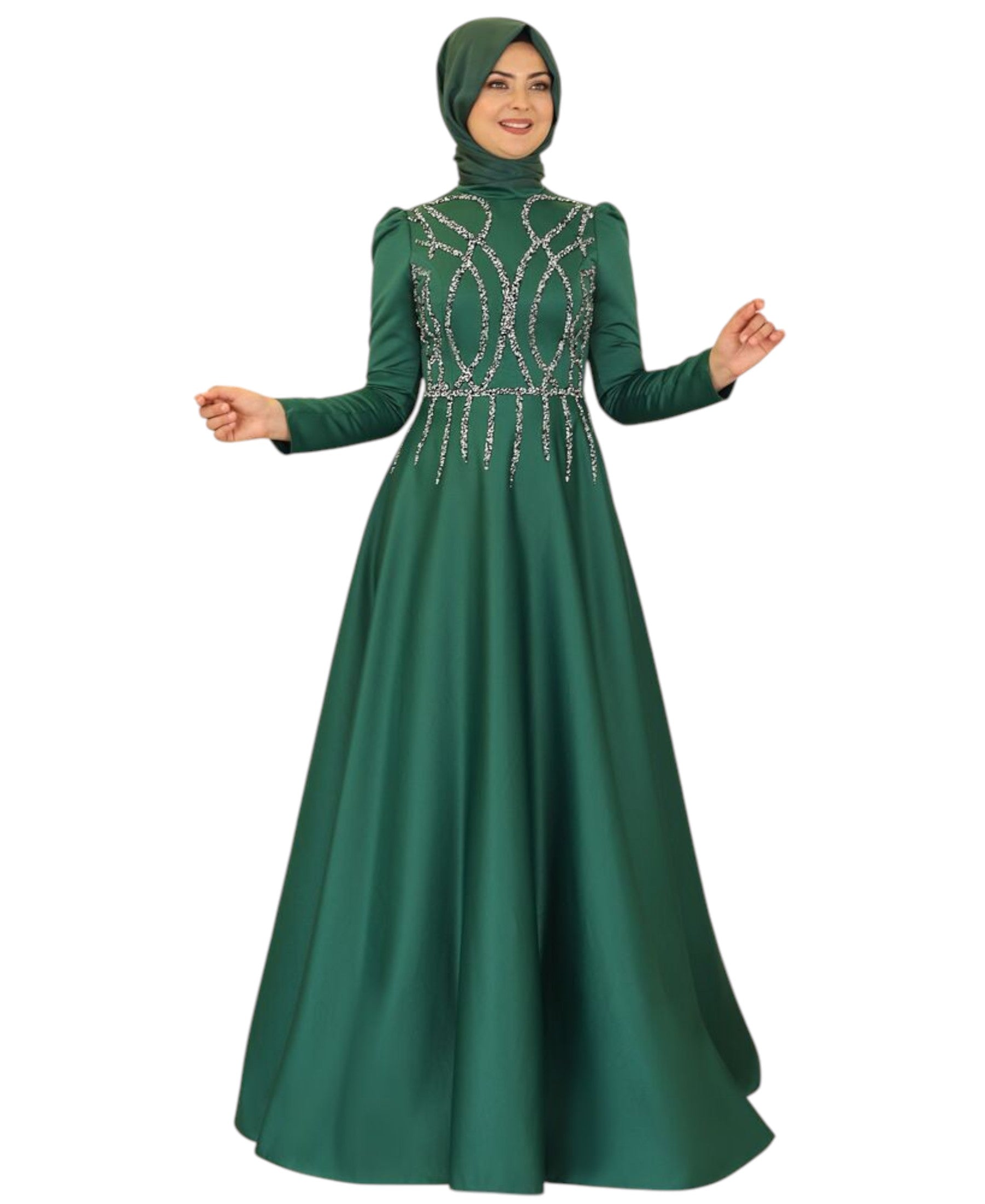 Satinkleid Maxikleid in Satinoptik mit Schmucksteinbesatz - Modest Fashion Abiye