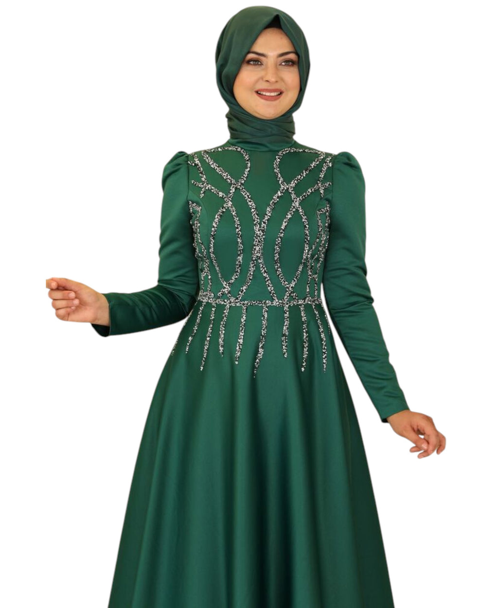 Satinkleid Maxikleid in Satinoptik mit Schmucksteinbesatz - Modest Fashion Abiye