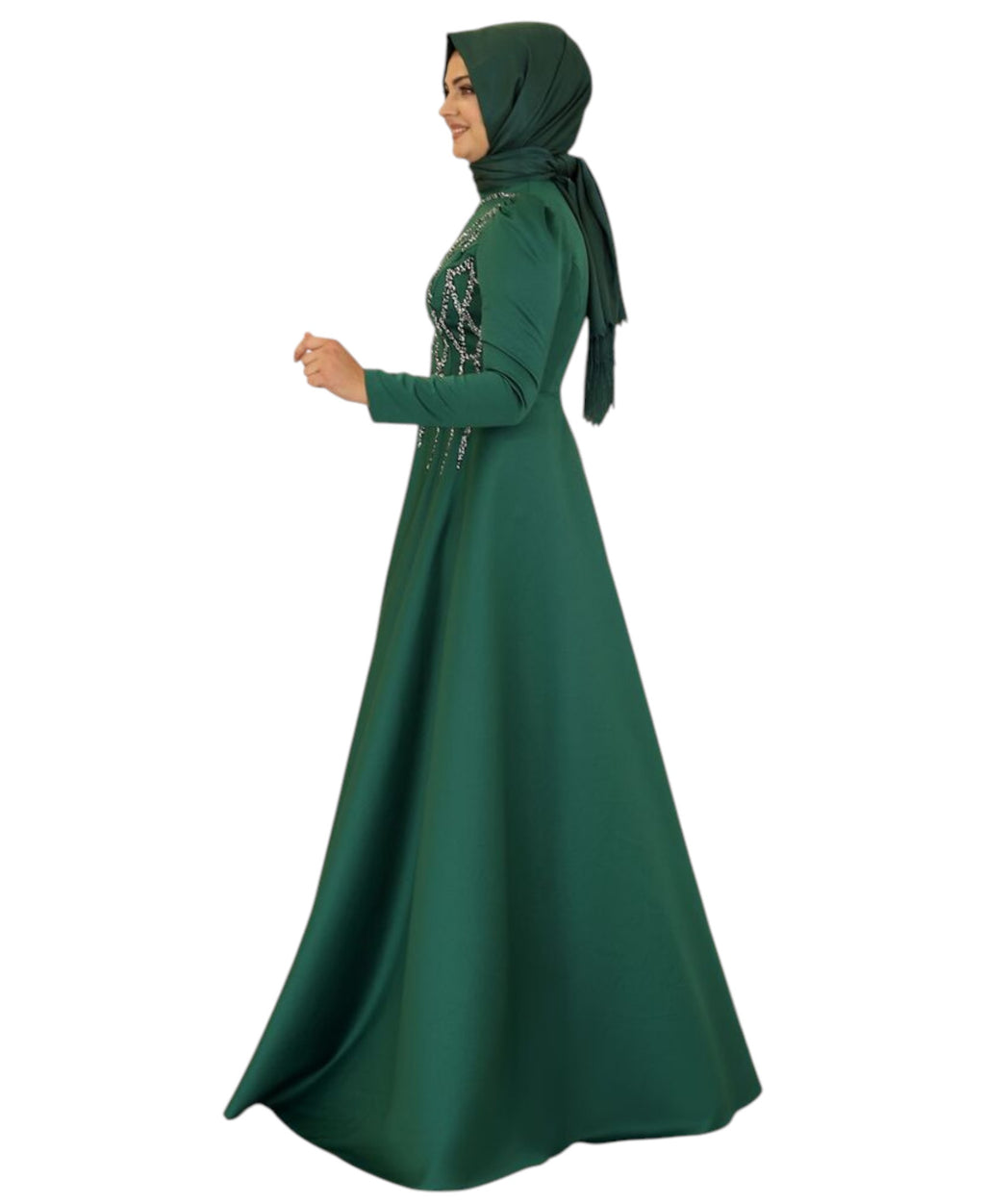 Satinkleid Maxikleid in Satinoptik mit Schmucksteinbesatz - Modest Fashion Abiye